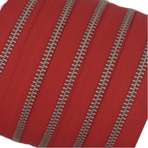 YKK Zipper #3 (Red, Nickel)