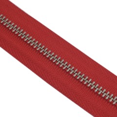 YKK Zipper #3 (Red, Nickel)