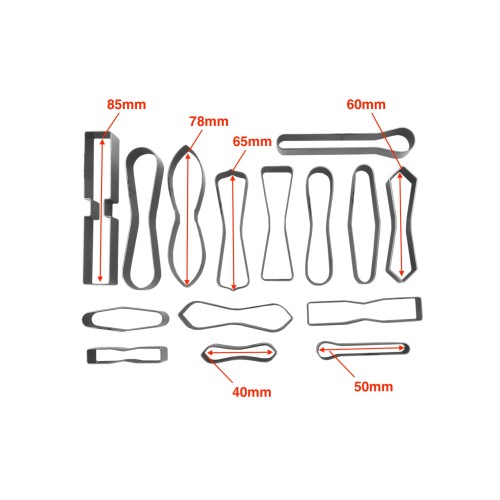 Set of shaped cuttings for zipper pullers (15 types)