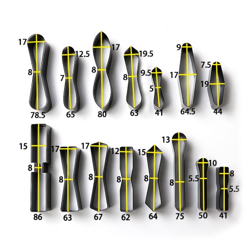Set of shaped cuttings for zipper pullers (15 types)